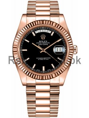 Rolex Day-Date  Black Dial Rose Gold Watch