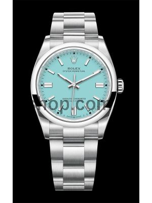 Rolex Oyster Perpetual in Oystersteel Turquoise Blue Dial Watch 