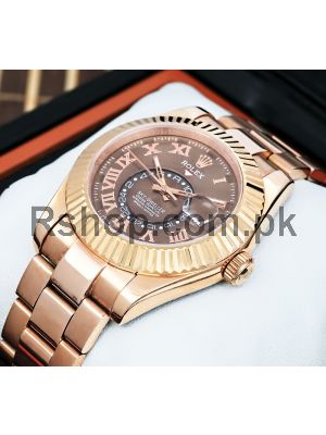 Rolex Sky-Dweller Chocolate Dial Rose Gold Mens Watch