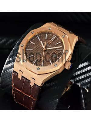 High quality replica Audemars Piguet Royal Oak Brown Dial Brown Leather Strap Mens watches