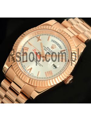 Rolex Day-Date Everose Gold Silver Roman Dial Watch Price in Pakistan