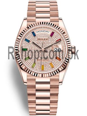 Rolex Day-Date Rainbow Pave Diamond Dial Mens Watch 128235 Price in Pakistan