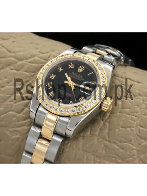 Rolex Lady DateJust Black Dial Two Tone Diamond watches
