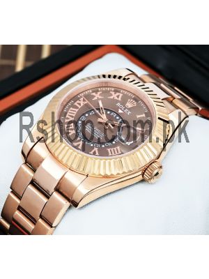 Rolex Sky-Dweller Chocolate Dial Rose Gold Mens Watch