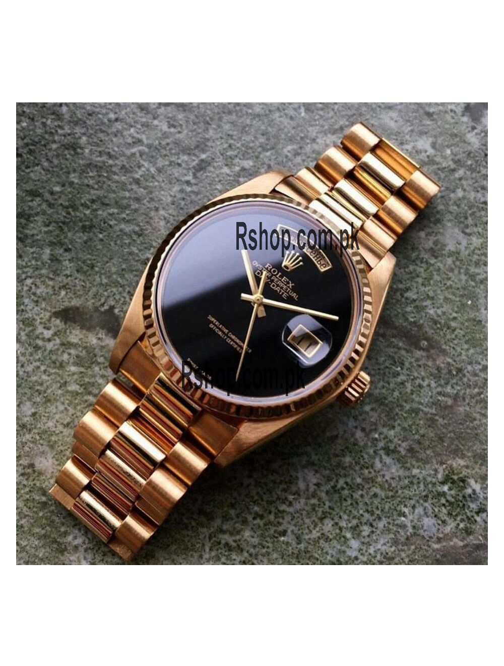 Rolex President Day Date Onyx Dial Rose Gold Watch,
